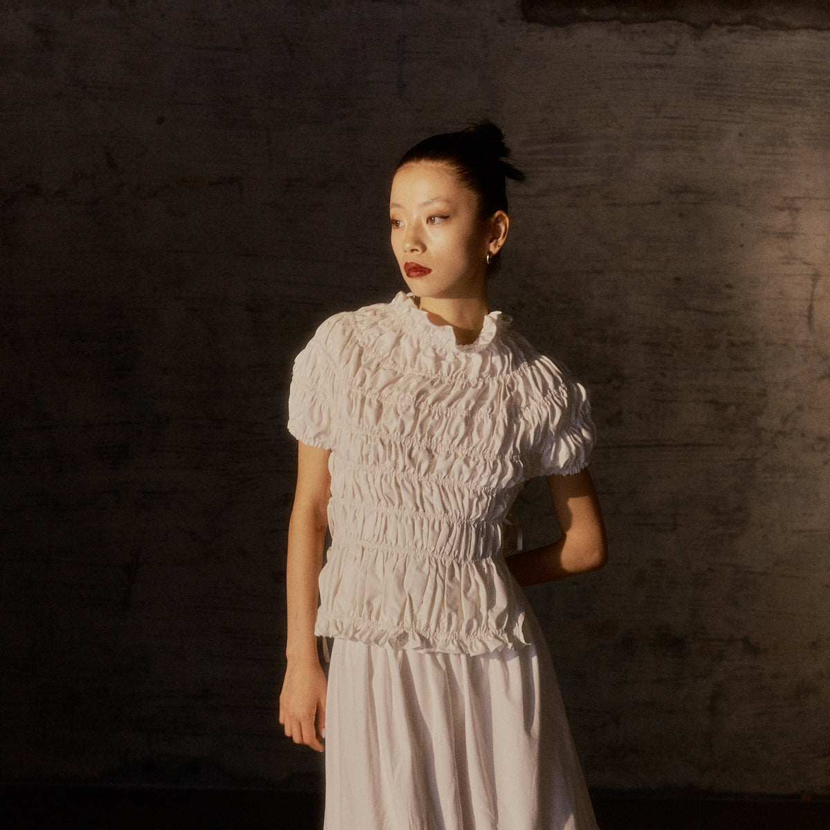 トップス MAISONSPECIAL Shirring Many Ribbons Tops MAISON SPECIAL tシャツ Washer Processing Shirring Tops